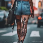 Рисунок тату с виолончелью - A girl with a detailed cello tattoo on her leg walki cb ad eb ac bade - 291223 tatufoto.com 071