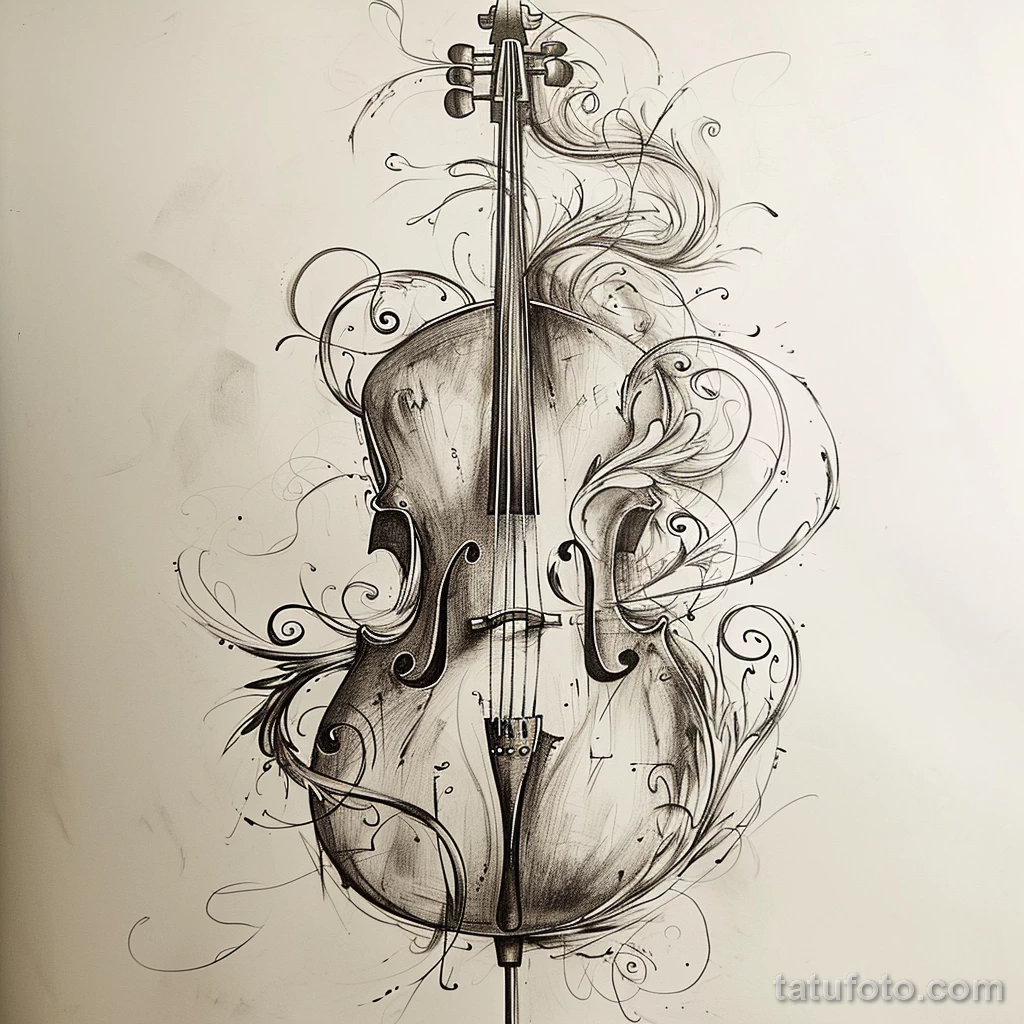 Рисунок тату с виолончелью - An inspiring cello tattoo sketch a source of inspira ddfb c ae bbf ea _1 - 291223 tatufoto.com 085