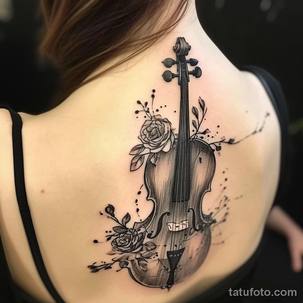 Рисунок тату с виолончелью - Her cello tattoo symbolized her deep love for music cd e be bf bac - 291223 tatufoto.com 094