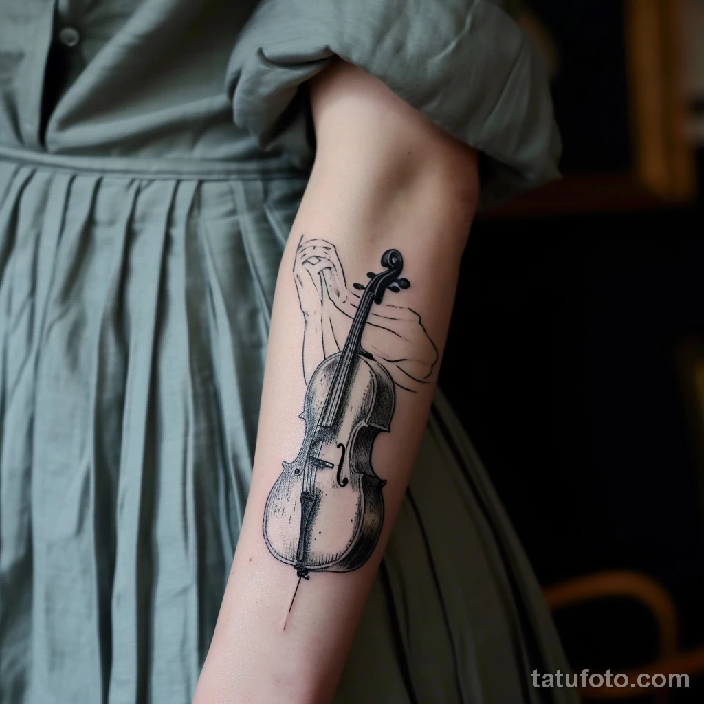 Рисунок тату с виолончелью - Her elegance was accentuated by the cello tattoo on ee ab ab ba cddf _1 - 291223 tatufoto.com 114