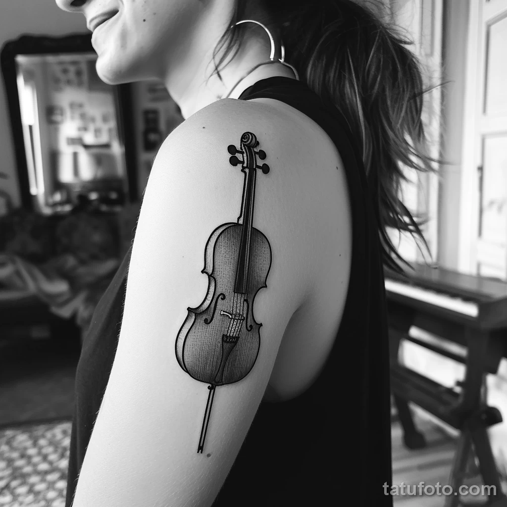 Рисунок тату с виолончелью - Her elegance was enhanced by the cello tattoo on her a b f befeda - 291223 tatufoto.com 115
