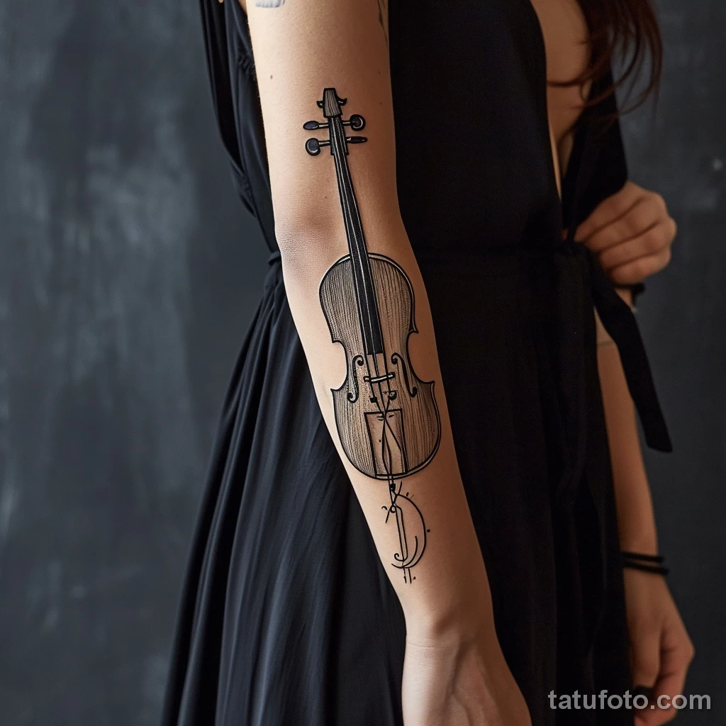 Рисунок тату с виолончелью - Her elegance was heightened by the cello tattoo on h dcdea a e bfb cabbad _1_2 - 291223 tatufoto.com 123
