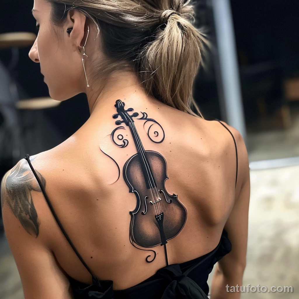 Рисунок тату с виолончелью - She radiated confidence with her cello tattoo on ful bd ad bebd baab - 291223 tatufoto.com 133