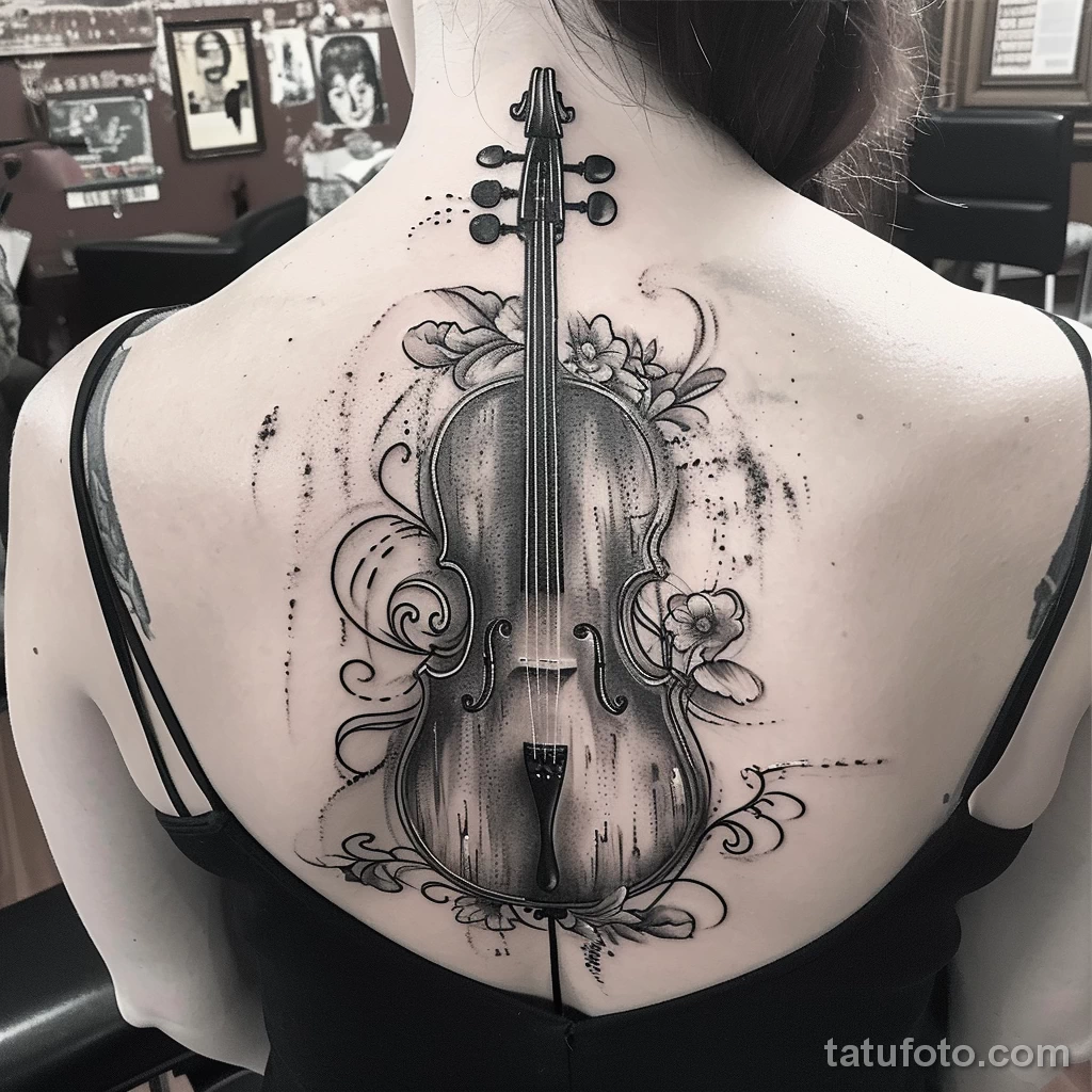 Рисунок тату с виолончелью - The artistry behind a cello tattoo design on display dd fc a c fcee - 291223 tatufoto.com 140