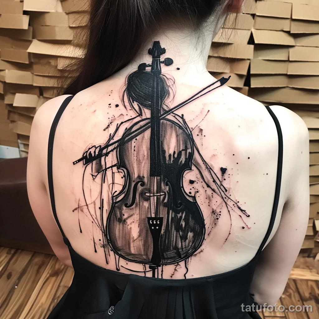Рисунок тату с виолончелью - The beautiful girl had a unique cello tattoo that to cbce b a bbd fccd - 291223 tatufoto.com 153