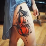Рисунок тату с виолончелью - The cello tattoo on her thigh peeked out from her fl adf d b cfcfae _1_2 - 291223 tatufoto.com 247