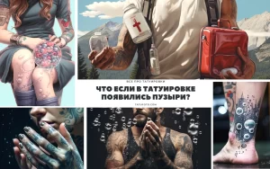 Фото: коллаж, демонстрирующий различные аспекты ухода за татуировкой, включая возможные проблемы и способы их решения.