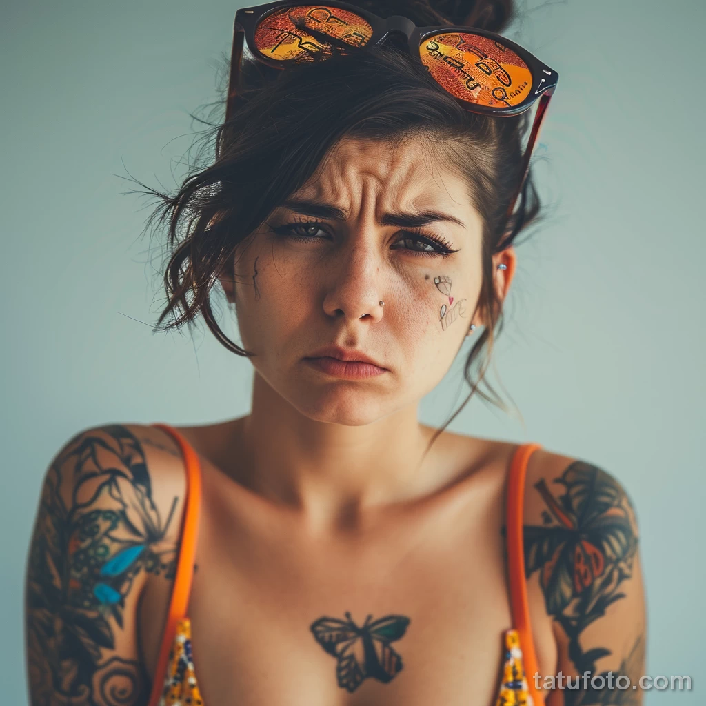 тату которая не удалась - A charming woman in a swimsuit looking upset with th cbb ce ca c accde _1 - 241223 tatufoto.com 020
