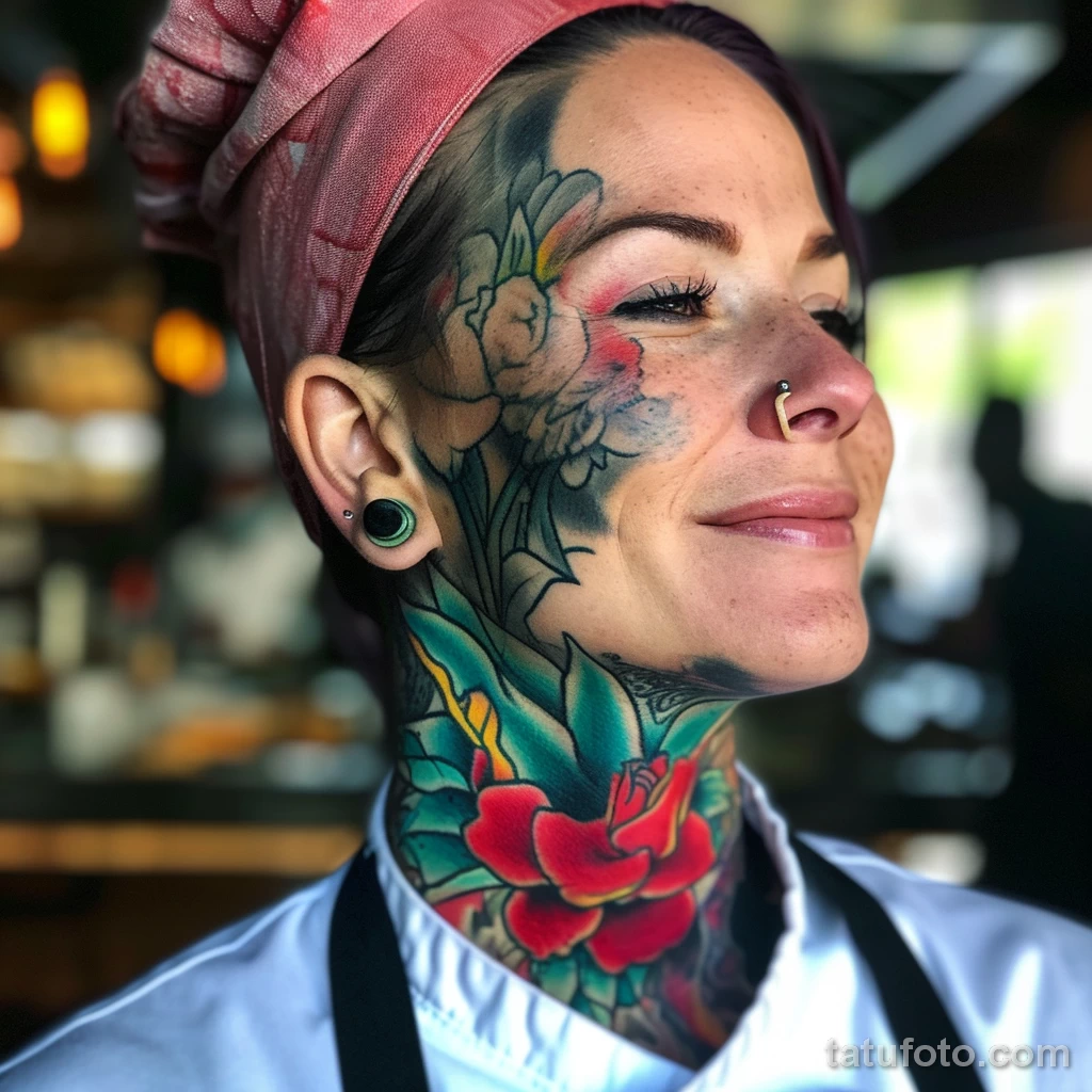 тату на лице - A famous female chef with a vibrant colorful tattoo fd bd b fab fbcef _1 - 261223 tatufoto.com 005