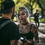 тату на лице - A photographer in a park asks the girl with a face t dcf eb d f fefec _1_2 - 261223 tatufoto.com 025