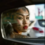 тату на лице - A taxi driver glances through the rearview mirror at cb e df b b _1_2 - 261223 tatufoto.com 049