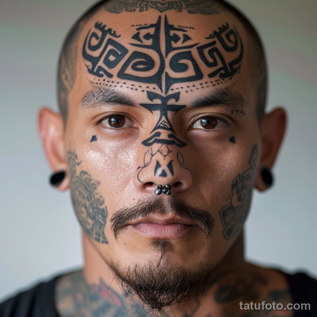тату на лице - Male with a unique cultural symbol tattooed on his f cb ac ff b ccbfc _1_2_3 - 261223 tatufoto.com 096
