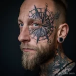 тату на лице - Man with a detailed compass tattoo on one side of hi ebeba cb b a deacbc _1 - 261223 tatufoto.com 099