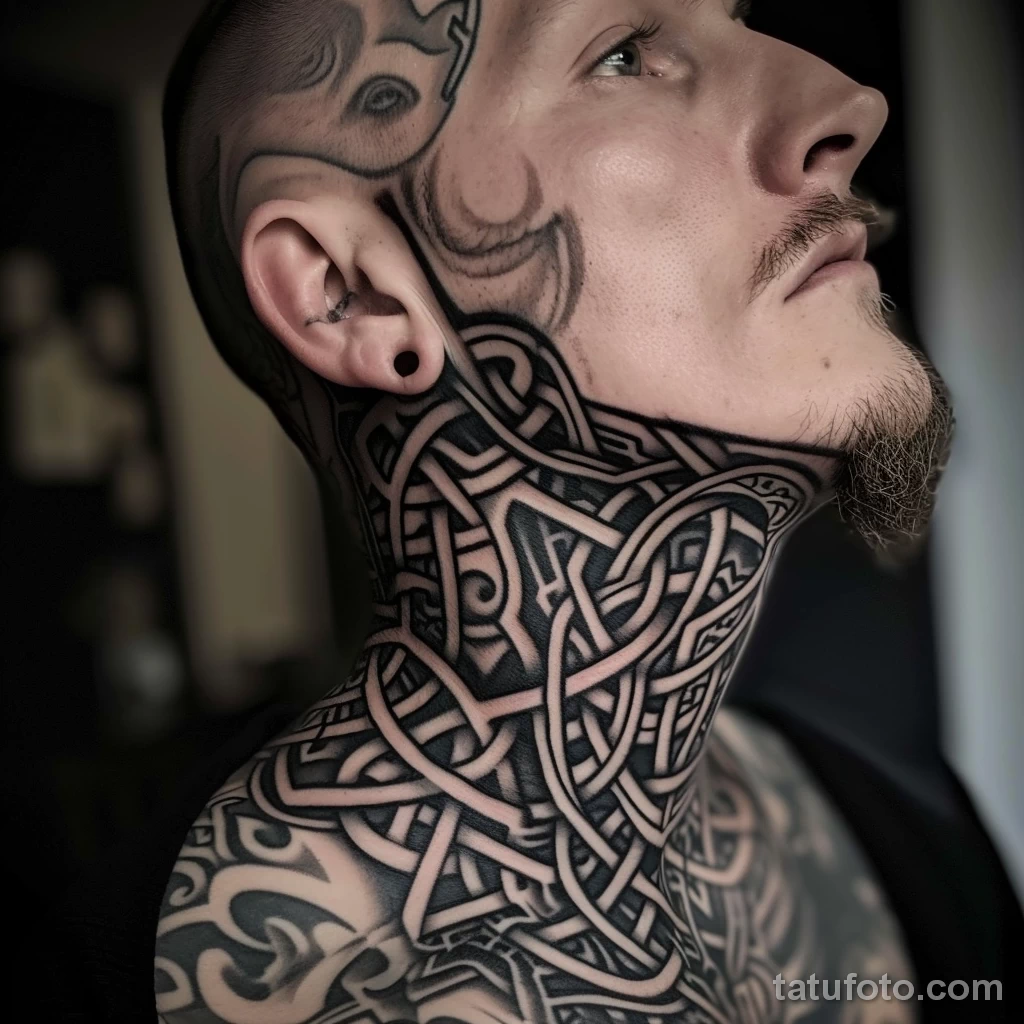 тату на лице - Man with an intricate Celtic knot tattoo on his neck bd b aa abbab _1 - 261223 tatufoto.com 102