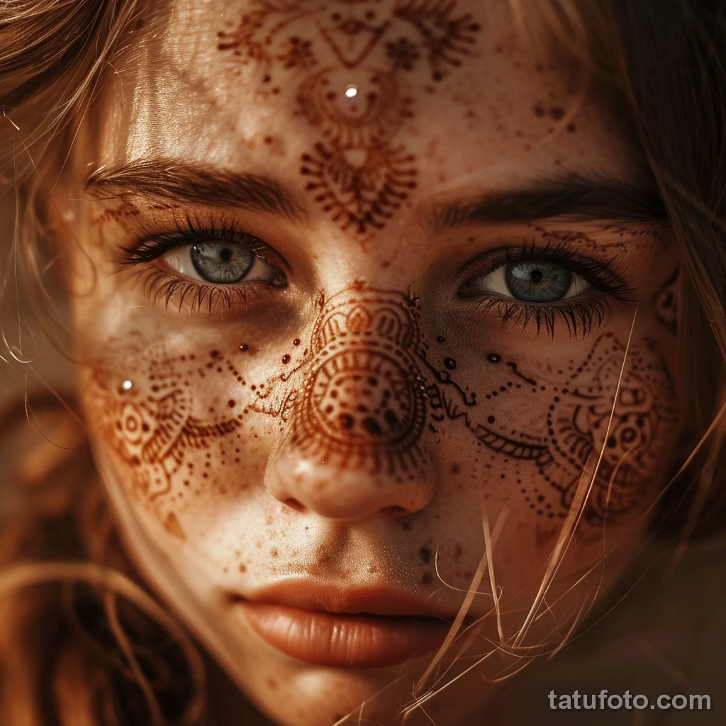 тату на лице - Portrait of a girl with a delicate henna inspired ta fc df a aea aaee _1 - 261223 tatufoto.com 110