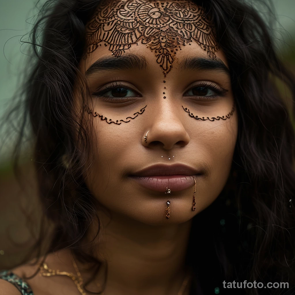 тату на лице - Portrait of a girl with a delicate henna inspired ta fc df a aea aaee _1_2_3 - 261223 tatufoto.com 111