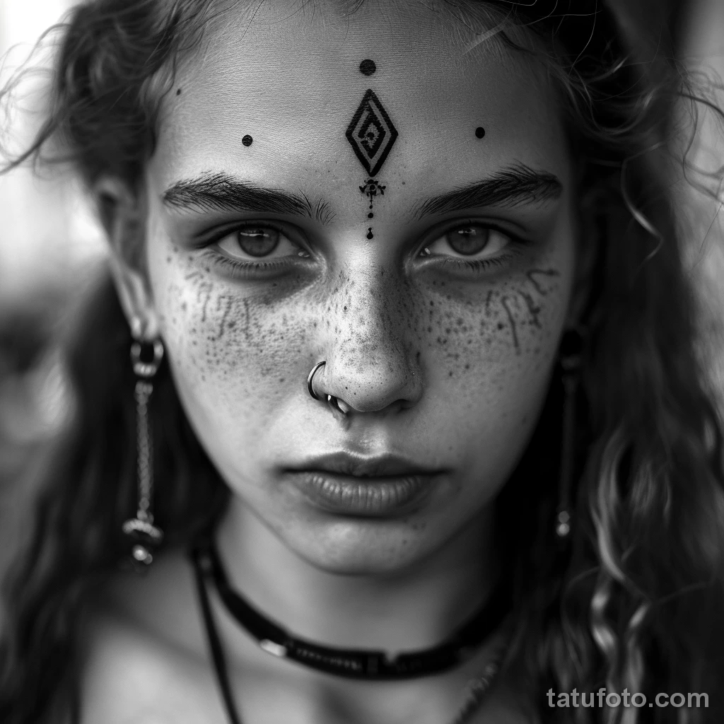 тату на лице - Portrait of a girl with a unique symbol tattoo on he ceccf ab a aac bcac _1_2 - 261223 tatufoto.com 115