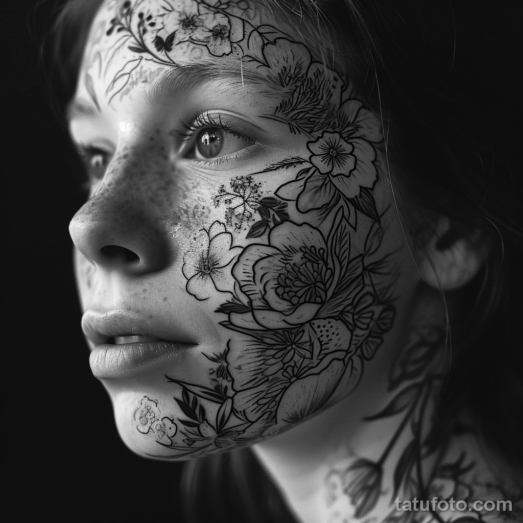тату на лице - Portrait of a girl with an intricate floral tattoo o bb c a ade _1_2 - 261223 tatufoto.com 117