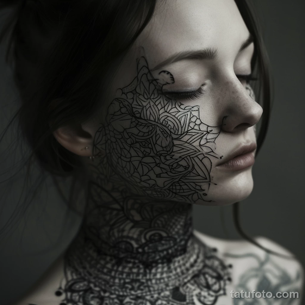 тату на лице - Portrait of a girl with an intricate lace tattoo on ec b ad effcef _1 - 261223 tatufoto.com 118