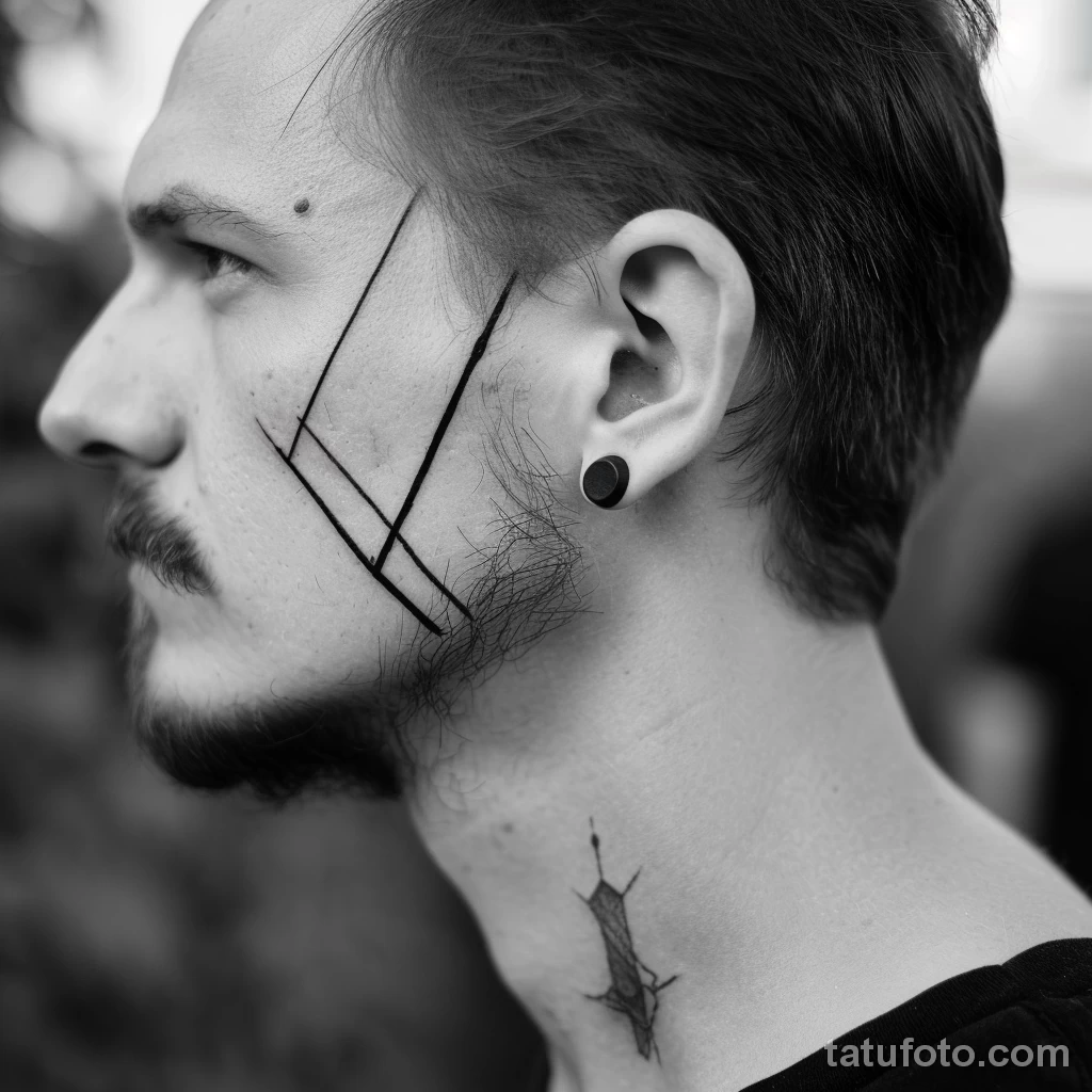 тату на лице - Portrait of a guy with a minimalist geometric tattoo bde fe cca eeeea _1 - 261223 tatufoto.com 119