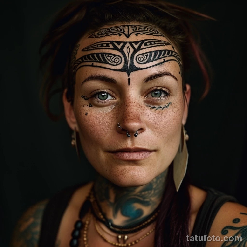 тату на лице - Portrait of a lady with a striking tribal tattoo acr ec fe c cceae _1_2_3 - 261223 tatufoto.com 128