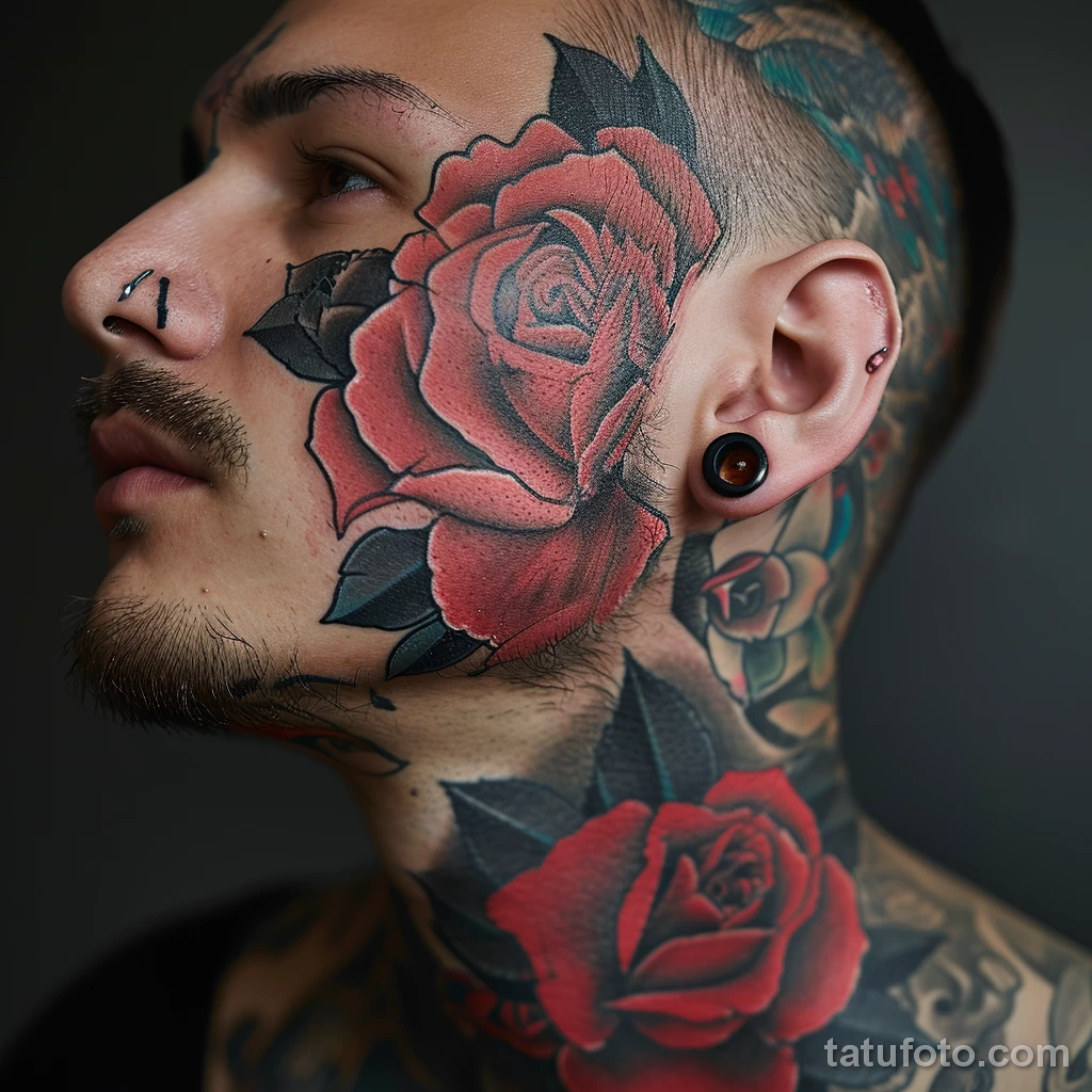 тату на лице - Portrait of a male with a beautiful rose tattoo on h decc c a faddf _1 - 261223 tatufoto.com 132