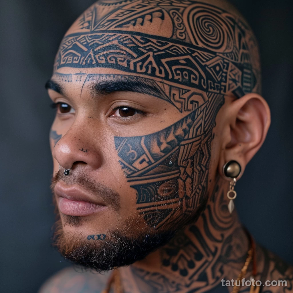 тату на лице - Portrait of a male with a bold artistic mural tattoo dde df e bfbe bcfcd _1 - 261223 tatufoto.com 133
