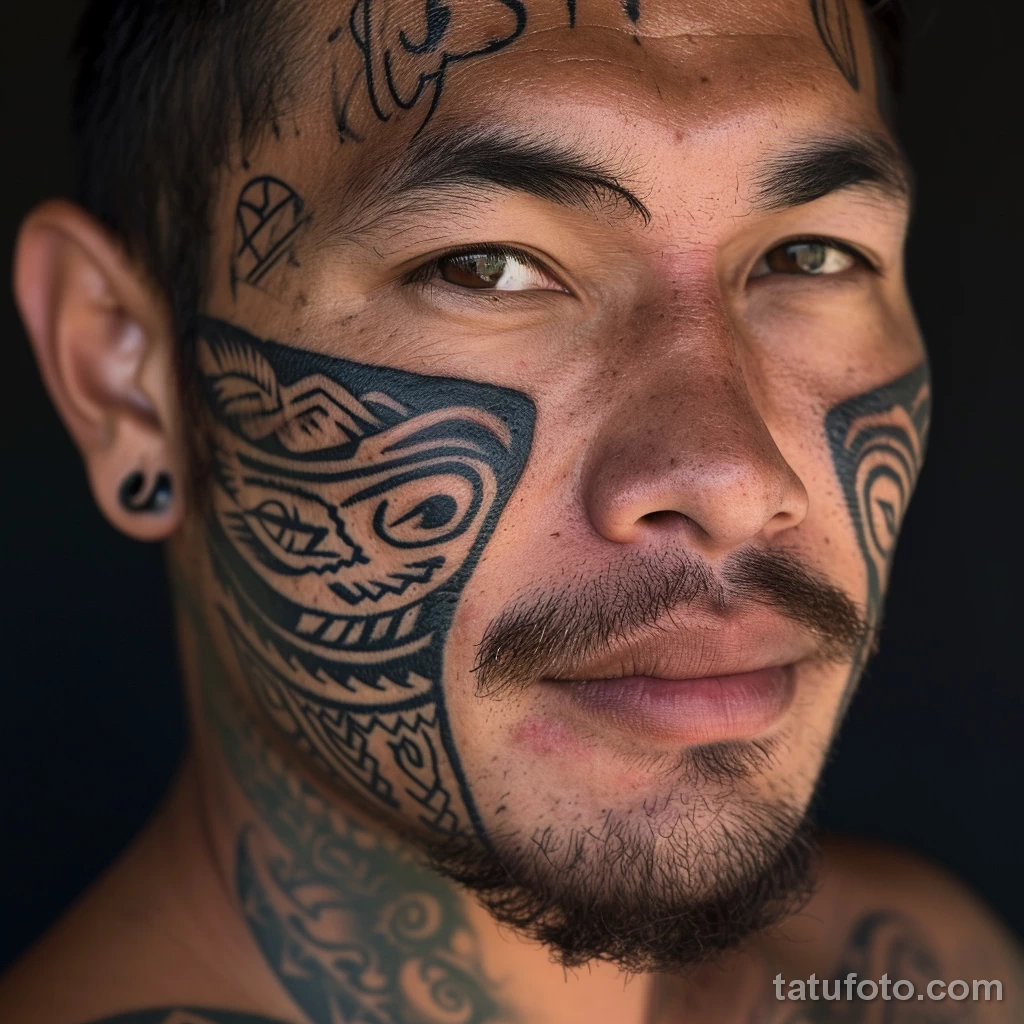 тату на лице - Portrait of a man with a bold tribal tattoo across h def f cdfeb _1_2_3 - 261223 tatufoto.com 143