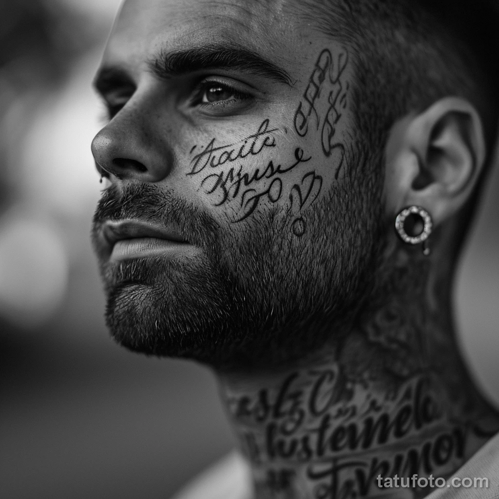 тату на лице - Portrait of a man with an elegant script tattoo alon edce c afd eeaecdf _1_2 - 261223 tatufoto.com 148