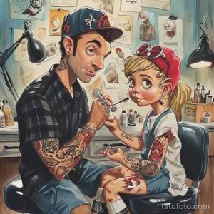 Алабама Баркер сделала тату посвященную отцу - карикатура Humorous caricature of Blink s Travis Barker and ffc b f af facabae _1_2_3 - 090124 tatufoto.com 020