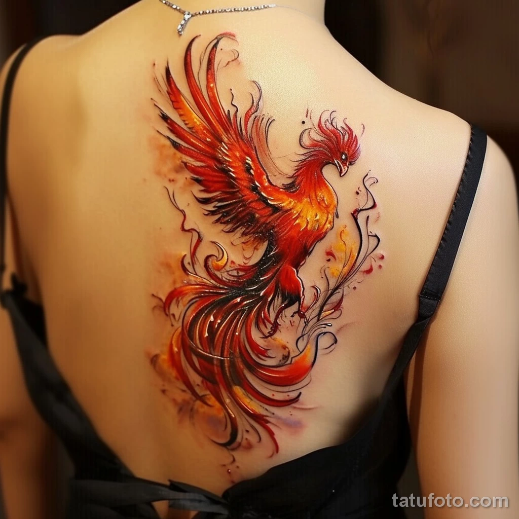 Искусство Сочетания Стилей в Татуировке - A realistic tattoo of a phoenix on a womans back fcefb da eb ff dbdab _1 - 190124 tatufoto.com 142