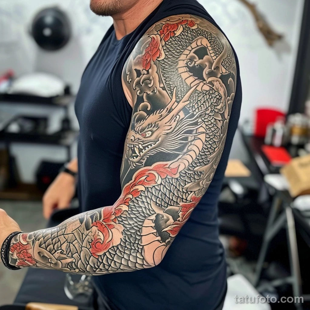 Как часто нужно обновлять татуировку - A man with a detailed sleeve tattoo featuring a drag b fb fb e e - 160124 tatufoto.com 013