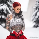 Фото красивой девушкаи с тату в костюме снегурочки - Beautiful tattooed woman cosplaying as Santa Claus i eaa bf bebb cdcf _1_2 - 080124 tatufoto.com 004
