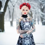 Фото красивой девушкаи с тату в костюме снегурочки - Festive and edgy Snow Maiden cosplay with tattoos in f daa aa bdc cdf _1 - 080124 tatufoto.com 014