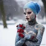 Фото красивой девушкаи с тату в костюме снегурочки - Festive and edgy Snow Maiden cosplay with tattoos in f daa aa bdc cdf _1_2 - 080124 tatufoto.com 015