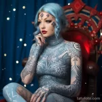 Фото красивой девушкаи с тату в костюме снегурочки - Glamorous Snow Maiden cosplay with body tattoos in a dd e b dfce - 080124 tatufoto.com 017