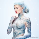 Фото красивой девушкаи с тату в костюме снегурочки - Glamorous Snow Maiden with tattoos in a shimmering w fceef f b bdaee _1 - 080124 tatufoto.com 020