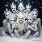 Фото красивой девушкаи с тату в костюме снегурочки - Group of tattooed Snow Maidens in sparkly costumes s fdab dfb a ab eaecaf - 080124 tatufoto.com 021