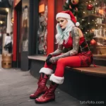 Фото красивой девушкаи с тату в костюме снегурочки - Modern Santa Claus cosplay by tattooed women in a ci d e bff afeb - 080124 tatufoto.com 023