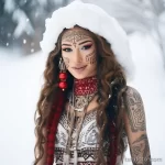 Фото красивой девушкаи с тату в костюме снегурочки - Snow Maiden with tattoos in a traditional Russian co aae fae c dcf - 080124 tatufoto.com 029