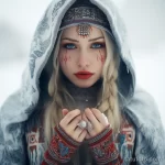 Фото красивой девушкаи с тату в костюме снегурочки - Snow Maiden with tattoos in a traditional Russian co aae fae c dcf _1 - 080124 tatufoto.com 030