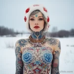 Фото красивой девушкаи с тату в костюме снегурочки - Snow Maiden with tattoos in a vintage Russian costum be da f d fbcc - 080124 tatufoto.com 033
