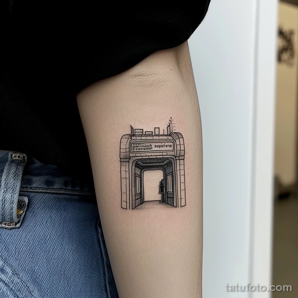 Фото тату про метро - Minimalist tattoo of a subway entrance style raw fde ba aa aebeec - 080124 tatufoto.com 024