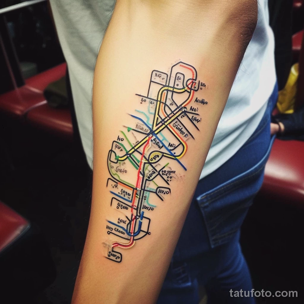 Фото тату про метро - Subway map tattoo with personal landmarks replacing ff ce d a ecbee - 080124 tatufoto.com 054