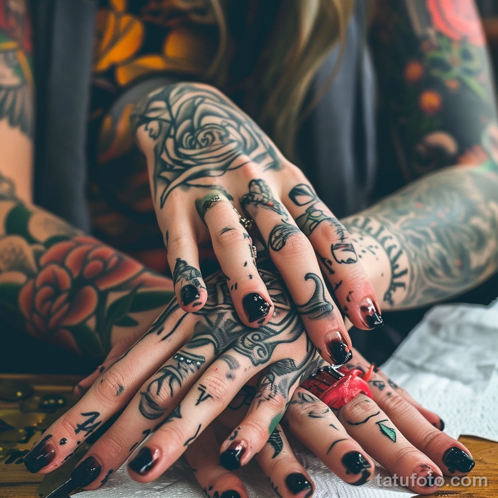 Цвета для тату — A person examining healed tattoos to check for color eba d e ac aedd _1_2 — 030124 tatufoto.com 103