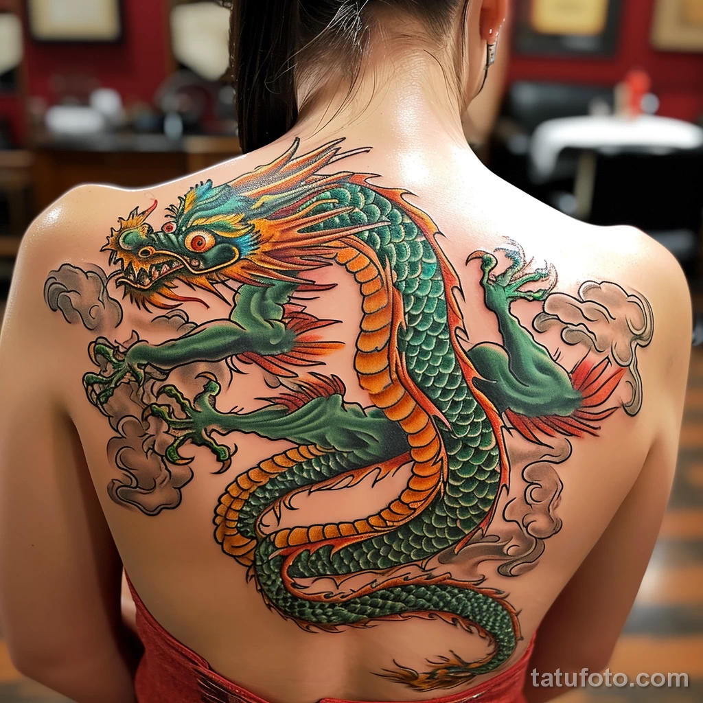 Цвета для тату - A woman with an Asian style dragon tattoo in vibrant beb df a ae bdfe _1_2_3 - 030124 tatufoto.com 305