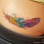 Интимное тату на фото - Colorful feather tattoo on the lower belly style ea b ae dfa - 080224 tatufoto.com 106