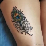 Интимное тату на фото - Peacock feather tattoo on the inner thigh style r c c b fd - 080224 tatufoto.com 324