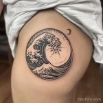 Интимное тату на фото - Stylized wave and sun tattoo on the hip style raw bad fd cf ad bcadadee _1_2 - 080224 tatufoto.com 469