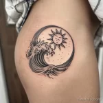 Интимное тату на фото - Stylized wave and sun tattoo on the hip style raw bad fd cf ad bcadadee _1_2_3 - 080224 tatufoto.com 470